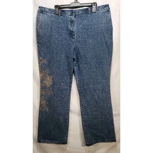 Kate Hill Womens Blue Denim Jeans Size 18‎ Straight Leg Gold Floral Print